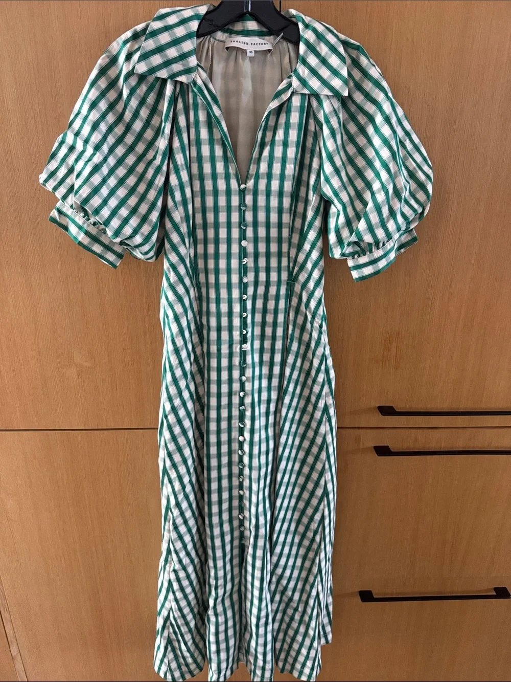 English Laundry GINGHAM CHECK MIDI DRESS Color Green Womens size XSmall